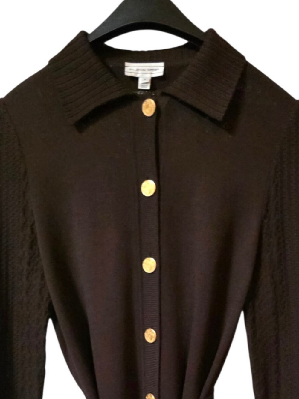 St. John Sport Brown Knit Button Down Tie Belted Cardigan - Picture 3 of 9